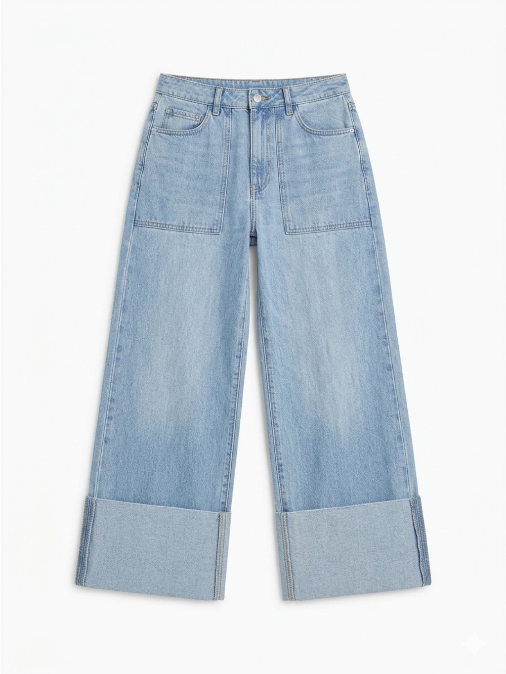 Light Wash Wide Leg Cuffed Jeans High Rise Denim Large Le Lis - Picture 2 of 8